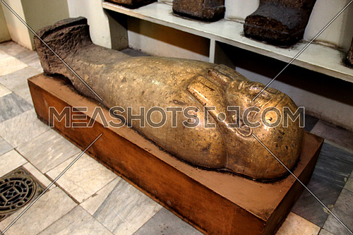a photo from inside the Egyptian museum showing a mummy cover used by the ancient Egyptians during the Pharaoh civilization