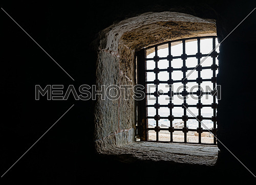 One of the windows of  the Citadel of Qaitbay, located in Alexandria, Egypt. A 15th-century defensive fortress located on the Mediterranean sea coast, established in 1477 AD (882 AH)