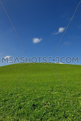 green field of grass and perfect blue  sky background in nature