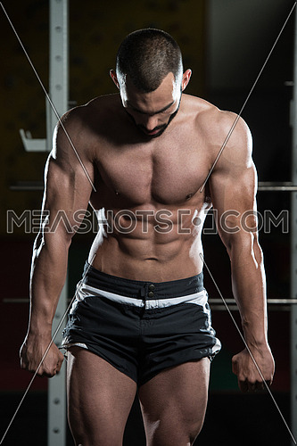 Portrait Of A Young Physically Fit Man Making Most Muscular Pose - Muscular Athletic Bodybuilder Fitness Model Posing After Exercises