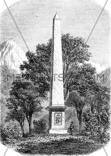 Despourrins high monument in the valley of Aspe, vintage engraved illustration. Magasin Pittoresque 1852.