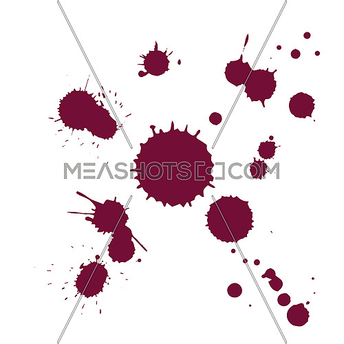 Vector illustration of dry stains of red wine blob drops isolated on white background
