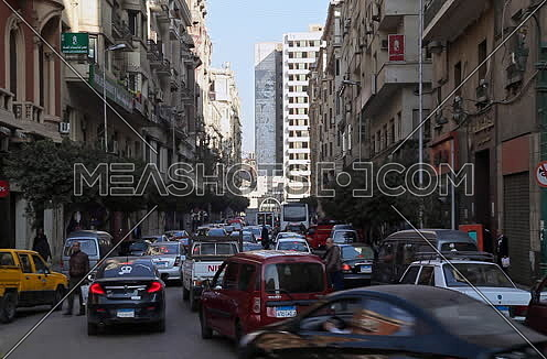 Fixed  Shot for Traffic at downtown at Cairo at Day