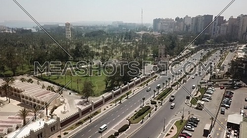 Ariel Shot flying Over Montazah Palace Gate at Alexandria at day