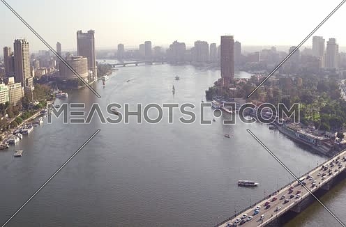 Aerial Shot for the River Nile to Kasr Al Nile Bridge  at Cairo at Day