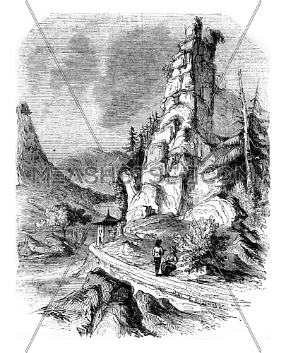 The banks of the Danube, vintage engraved illustration. Magasin Pittoresque 1843.