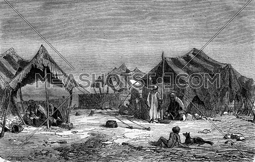 A Kurdish camp in Diyarbakir, vintage engraved illustration. Magasin Pittoresque 1877.