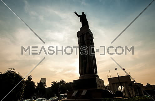 Zoom In Shot for Saad Zaghloul Statue at Cairo at Sunset