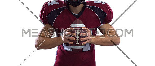 Closeup Portrait of a strong muscular American Football Player isolated on white