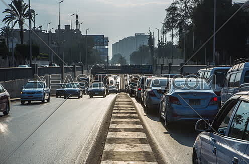 Fixed Shot for traffic at Salah Salim Street showing Al Orouba Tunnel in background at Daytime