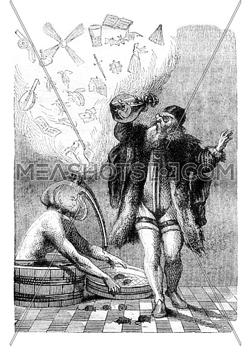 Fired Lagniet of Proverbs, vintage engraved illustration. Magasin Pittoresque 1844.