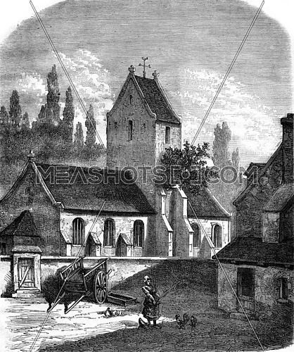 Le Pommier of the church of Bouillon Channel, vintage engraved illustration. Magasin Pittoresque 1876.