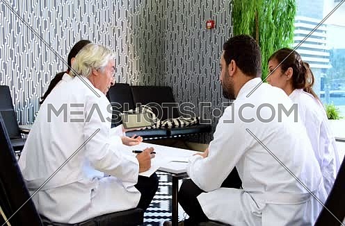 a group of  middle eastern doctors meeting and discussing with team