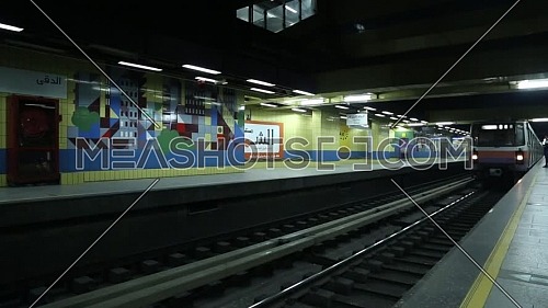 Fixed shot inside Metro Station for trains moving  at Cairo