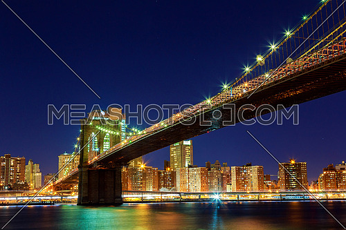 New York City lights night Brooklyn Bridge