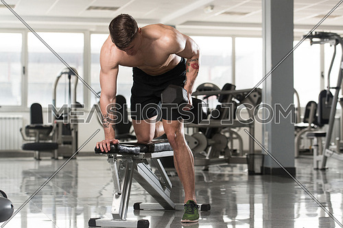 Athlete Working Out Back In A Gym - Dumbbell Concentration Curls