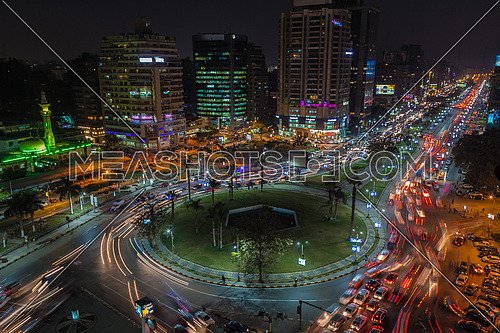 Long shot for traffic in Moustafa Mahmoud Square at Cairo at Night